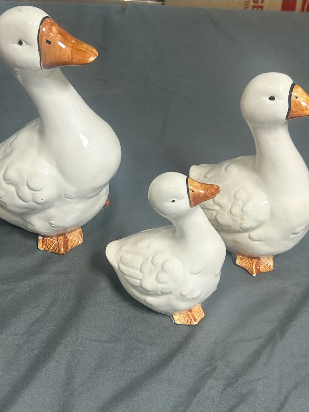 Ceramic Duck Figurine Set 3 White Goose Farmhouse Cottagecore Kitchen Decor